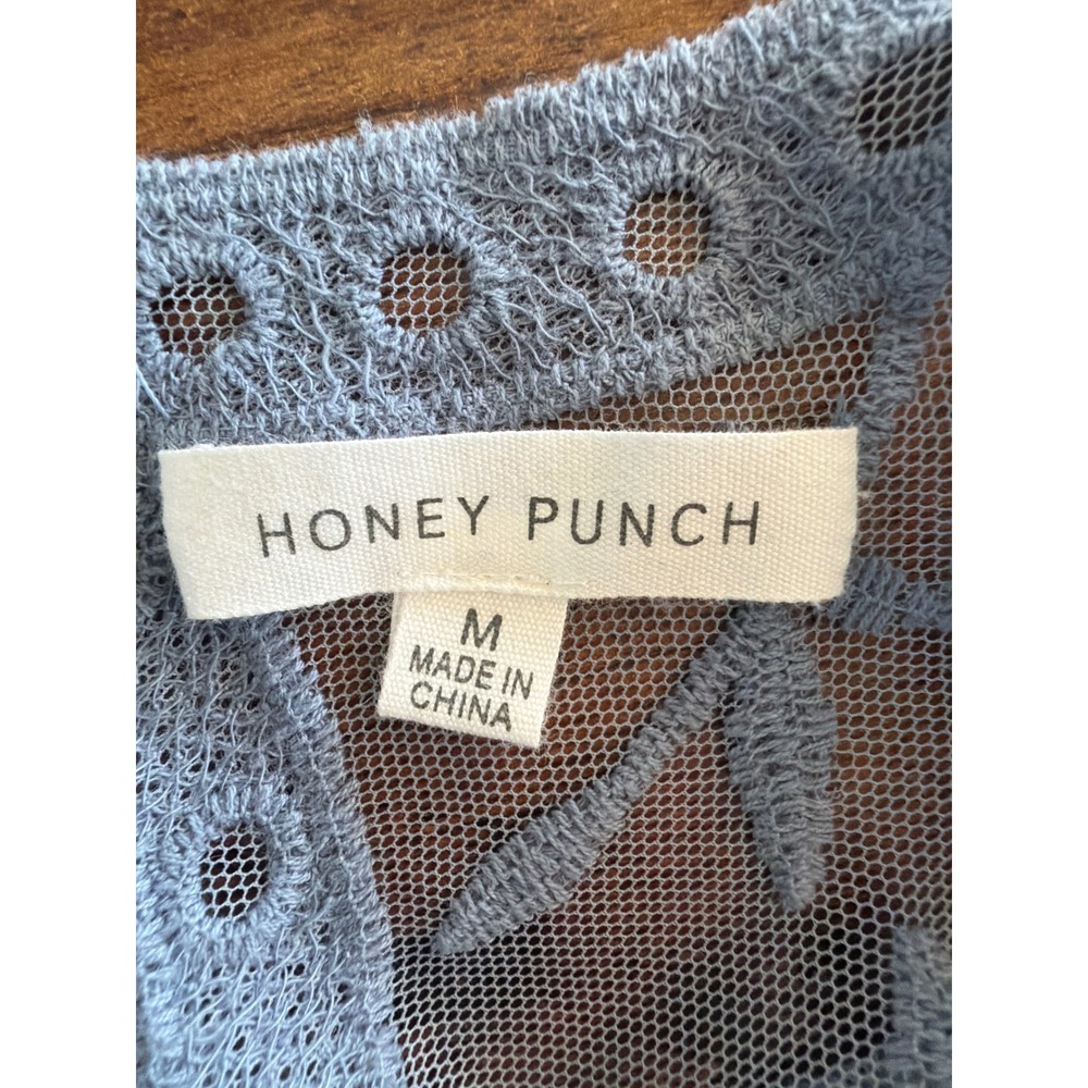 Honey Punch Mila Dusty Blue Lace Romper Maxi Dress | Size Medium - Picture 12 of 15